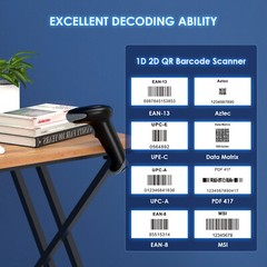 Eyoyo 2D QR Wireless Barcode Scanner 2500mAh Handheld Cordless USB Wired Reader
