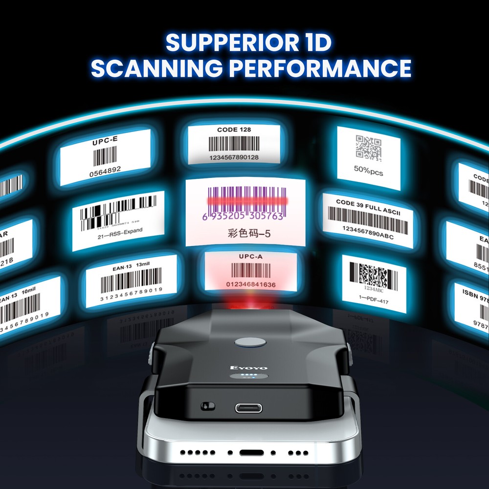 1D 2D QR Code Barcode Scanner Wireless Barcode Reader for iPhone Android iOS POS