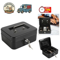 Compact Black Cash Box with Removable Tray and Key Lock | 175 Cubic Inches