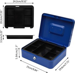 Large Blue Lock Box with Money Tray Safe Metal Cash Storage 9.84×7.87×3.54 in…