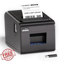 vretti Thermal Receipt Printer 80mm USB Serial LAN Black