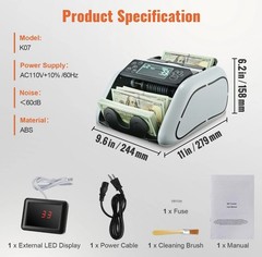 Vevor Electric Bill Counter w/ External Display, Counterfeit Detect, Batch/Add