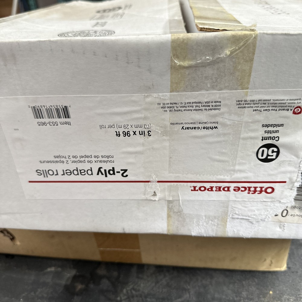 Office Depot 2 Ply Paper Rolls 3”x96ft. White & Yellow. Item# 553-965. 23 Rolls