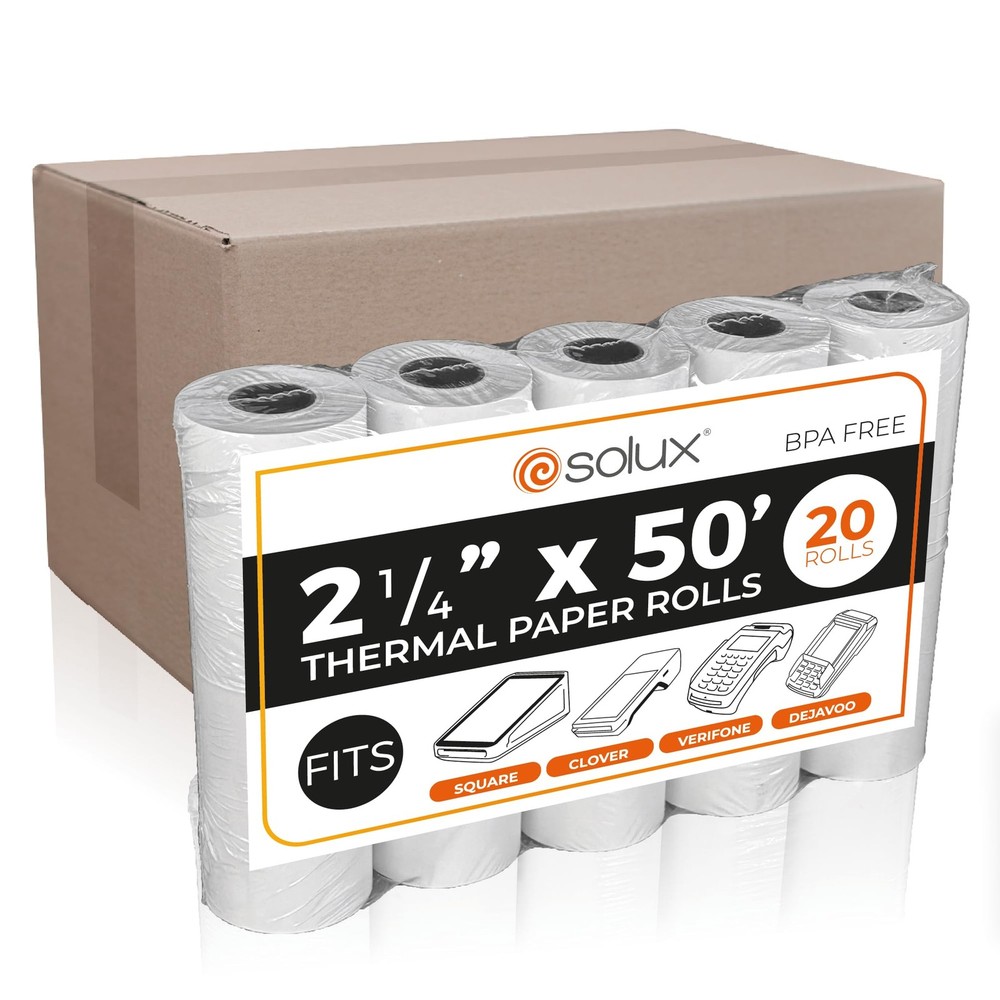 2 1/4 x 50 Thermal Paper Roll for Square Terminal, Clover Flex, Dejavoo Z8 Z9…