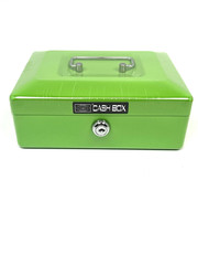 Hearthsong Metal Cash Lockbox with Plastic Inner Tray, Lock & 2 Keys 8x6x3 – NEW