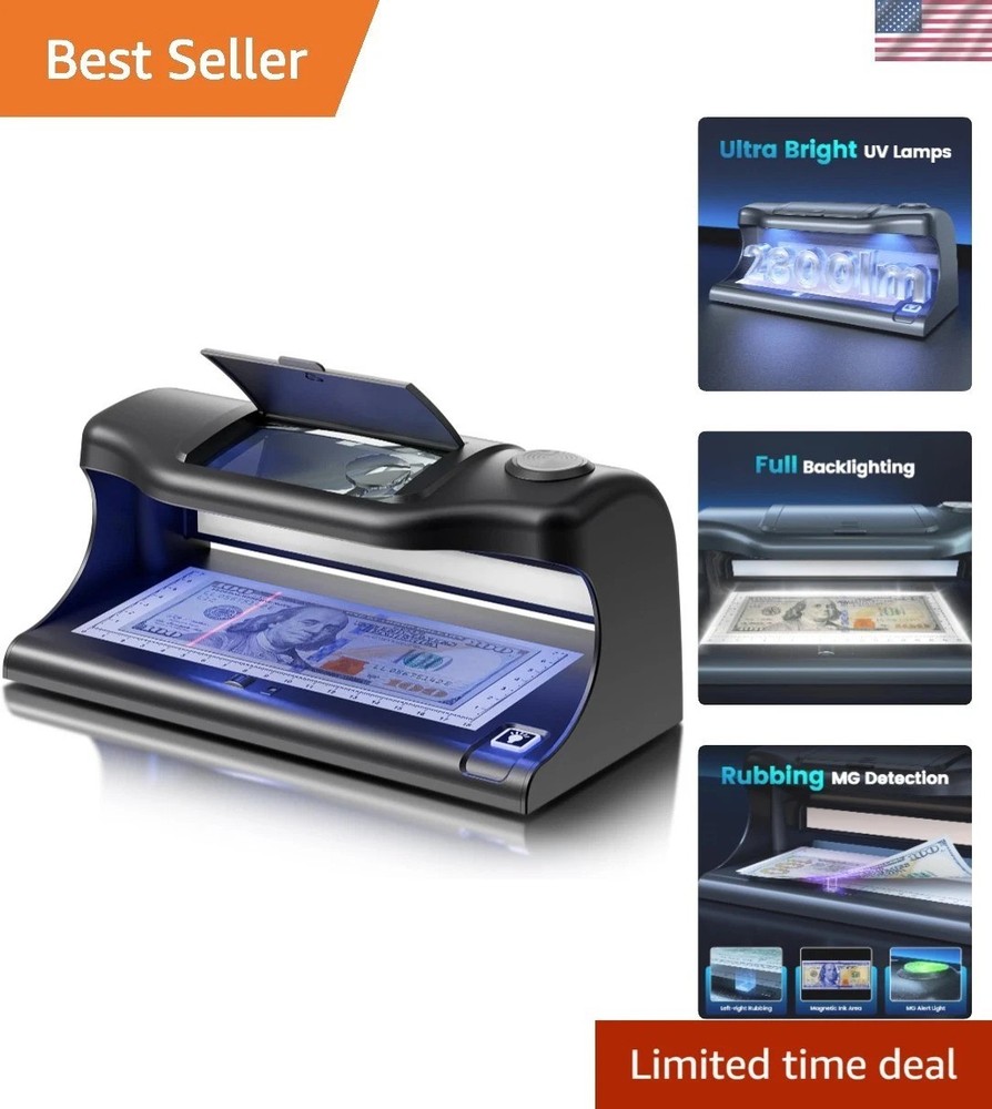 Counterfeit Bill Detector with Dual LED UV Light, 4 Easy Tests of Security St…