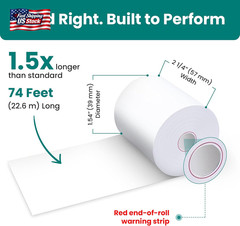 2 1/4” X 74 Ft Coreless Thermal Receipt Paper Rolls for Clover Flex 3 Clover Fle