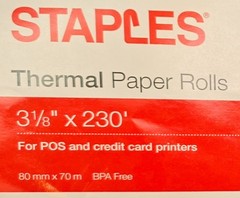 8 Rolls Staples 3 1/8″ x 230ft (8cm x 70m) 7/16 Core White Thermal Paper Rolls
