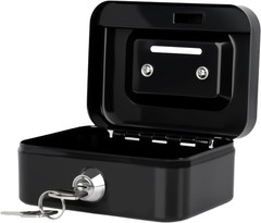 Mini Cash Box With Slot Small Cash Box With Money Tray & Key Lock Metal Black