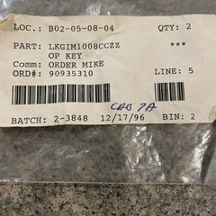 Sharp Cash Register Key B02-05-08-04 Part# LKGIM1008CCZZ OP Key