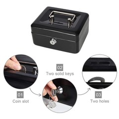 Small Cash Box with Slot 6.2x5x3″ Money Box with Tray Key Lock Black