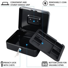 KYODOLED Large Metal Cash Box with Money Tray and Lock,Money Box with Cash Tr…