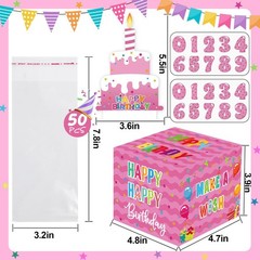 Birthday Money Box Cash Gift Pull Pink Surprise Girls Roll With 50 PCS Bags