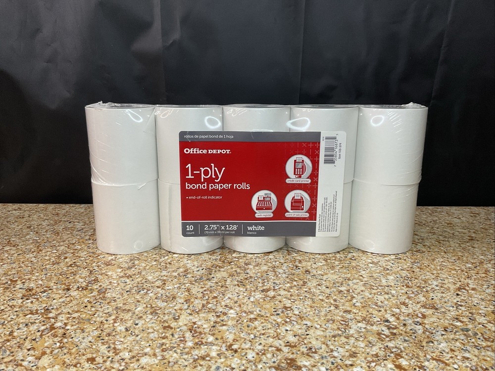 Office Depot 1-Ply Bond Paper Rolls 10 Count (2.75″ x 128′ Per Roll) White