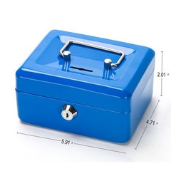 Small Money Box with Key Lock 6″ Cash Box with Money Tray for Kids Blue
