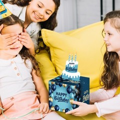 Simple Blue Birthday Money Box Cash Pull Out Gift Surprise Card With 50 Bags