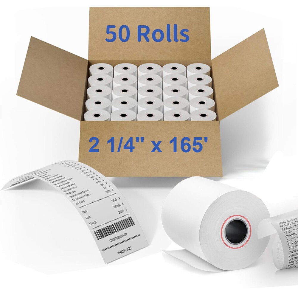 50 Rolls Thermal Paper Rolls 2 1/4″ x 165′ Cash Register POS Card Receipt Paper