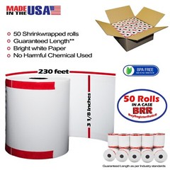 3 1/8 x 230 Thermal Paper 50 Rolls CORELESS 50 GSM PAPER THICKNESS BPA FREE USA