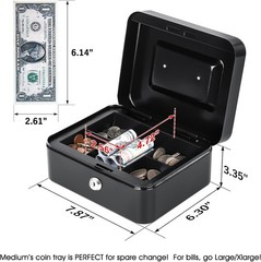Safe and Portable Cash Box with Removable Tray & Key Lock – Stylish Black Design