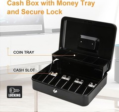 Freestanding Fire Resistant Large Cash Box with Security Cable & Key Lock, Black