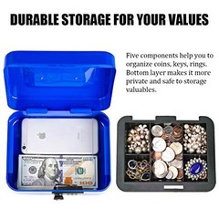 Locking Steel Cash Box 7.85 Inch Blue with Removable Tray Combination Lock
