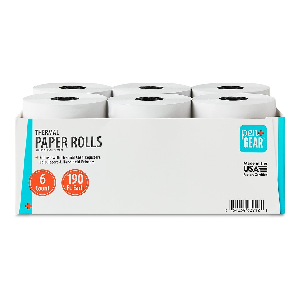 Pen+Gear 3-1/8″ x 190′ Thermal Receipt Paper Roll, 6 Count