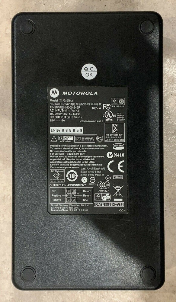 Motorola Symbol 50-14000-242R Power Supply 15V, 5A 110V (No Plug)