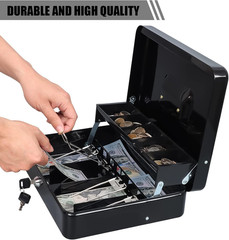 Cash Box with Key Lock, Anti-Theft Cable & Waterproof Pouch–0.7Mm Thick Metal Mo
