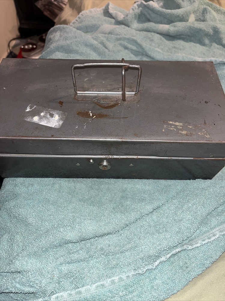 Vintage Metal Steel Money Cash Lock Locking Box Merriam Now Cash Box No Key