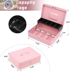 Locking Cash Box with Lock, Money Box with Cash Tray,Lock Safe Box with Key, Mon