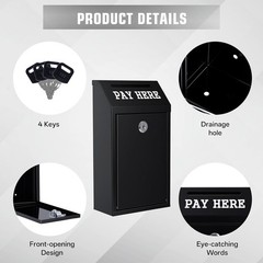 Sumerfnt Black Locking Cash Box Wall Mount 10.24×5.7×2.95in