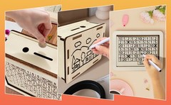 Wooden Money Box Piggy Bank with Marker Unbreakable Money Savings Box