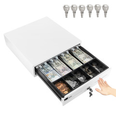 13″ Heavy Duty Compact White Manual Push-Open Cash Drawer with 4Bill/5Coin Till