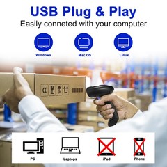 1D Wireless 2.4G Cordless USB Wired Barcode Scanner Reader Gun With Stand