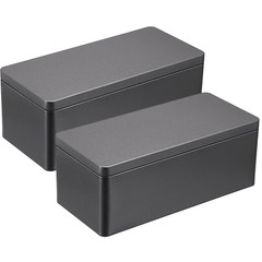 2 Packs Black Metal Cash Box Rectangular Money Organizer with Lid Currency Stora