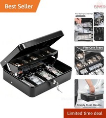Cash Box with Key Lock Metal Coin Tray Hidden Storage for Small Business