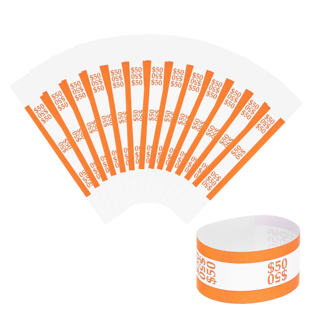 100Pcs Money Band 50 Dollar Money Bill Wrapper Self-Adhesive Bill Band Orange