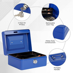 Small Cash Box with Money Tray and Lock, Metal Cash Lock Box with Key, Petty Cas