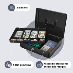 Professional 9-Compartment Cash Box – Locking Black Money Organizer with Handle