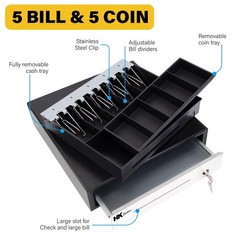 16inch “Stainless Steel” Front Heavy Duty Black POS Cash Drawer with 5Bill/5Coin