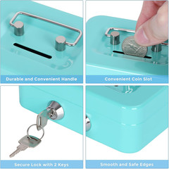Cash Box with Lock Small Lock Box with Money Slot Mini Portable Safe Coin Box 4.
