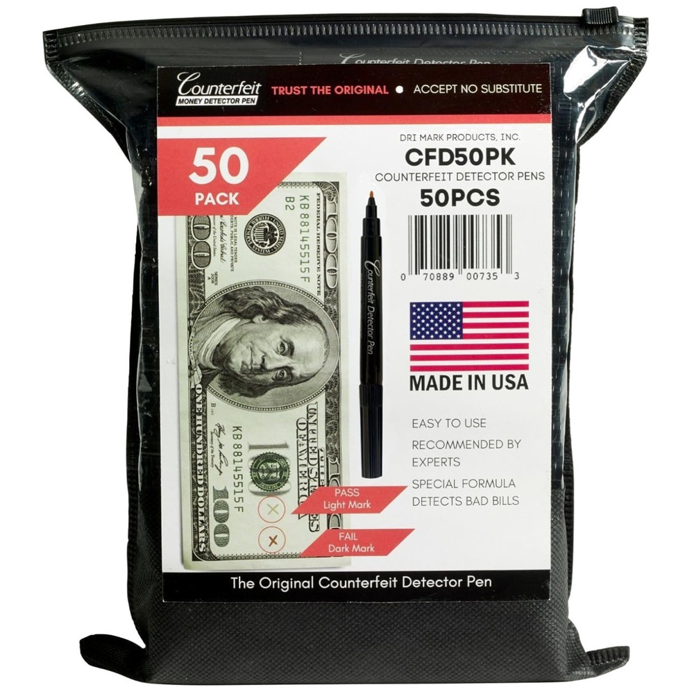 Authentic US-Made Counterfeit Detection Pen, 50 Pack