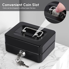 Mini Cash Box With Slot Small Cash Box With Money Tray & Key Lock Metal Black