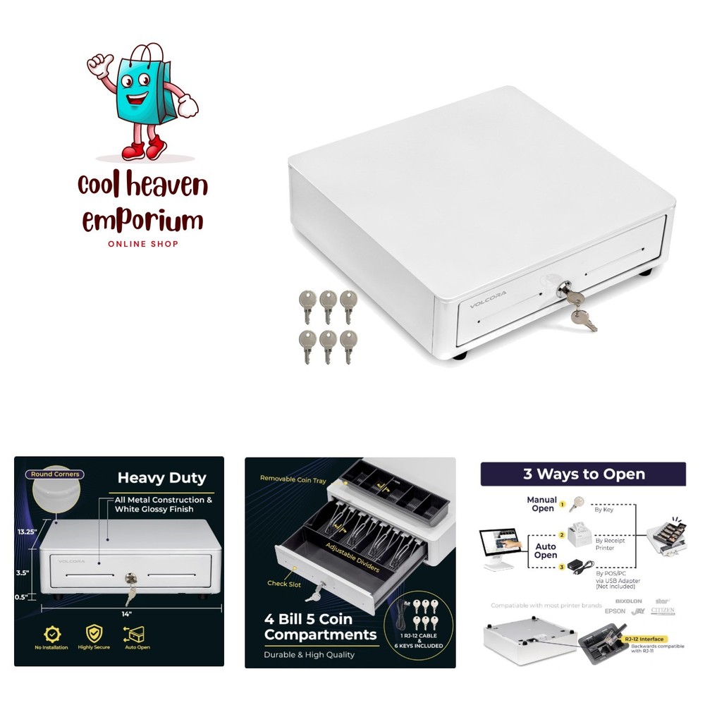 Cash Register Drawer for POS Point of Sale System with Round Corner 13″, Remo…