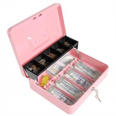 Locking Cash Box Key Lock Money Tray Safe Register 11.8×9.45×3.54 Inch Pink