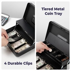 Large Cash Box with Key Lock, Metal Money Box for Cash, Portable Locking Safe…