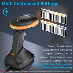 2.4GHz Bluetooth Wireless Barcode Scanner with Cradle and USB Cable for Retail
