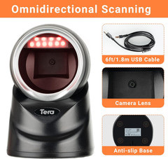 Pro Omnidirectional Barcode Scanner 2D QR Desktop Handsfree, Adjustable Scan Hea