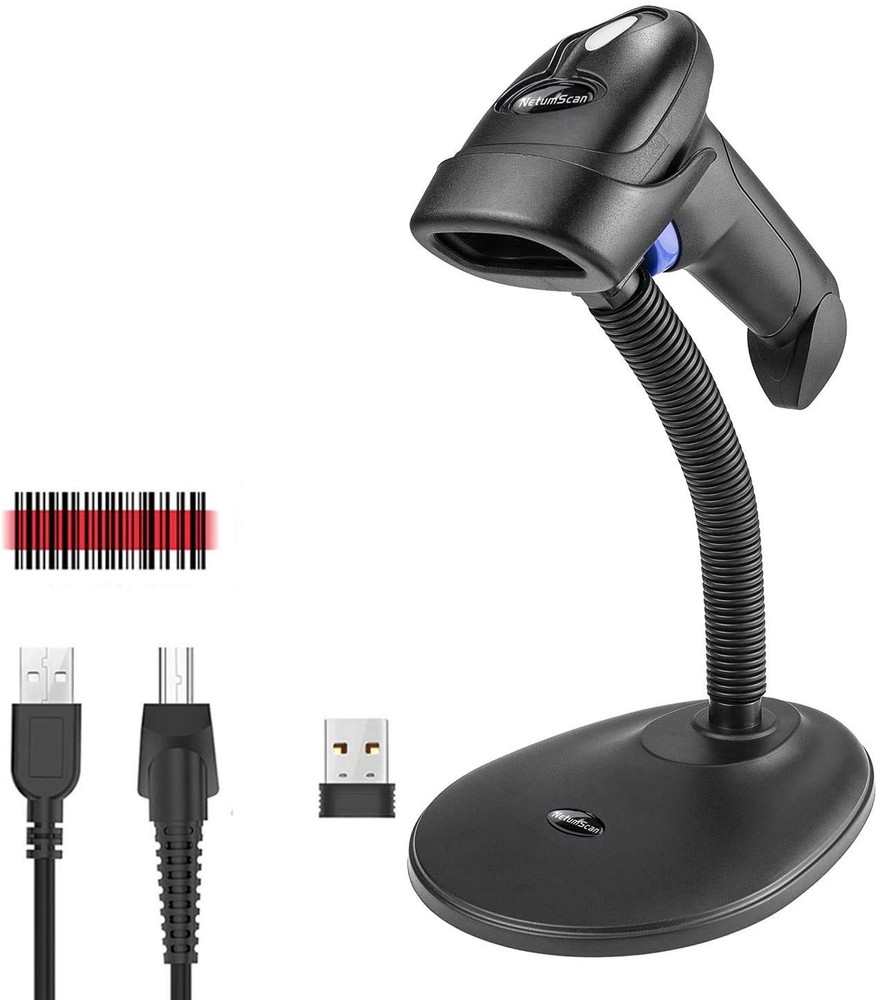 1D Wireless 2.4G Cordless USB Wired Barcode Scanner Reader Gun With Stand