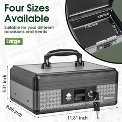 Cash Box with Lock, Money Box with Key Lock & Removable Coin Tray 8.85 * 5.3 * 1